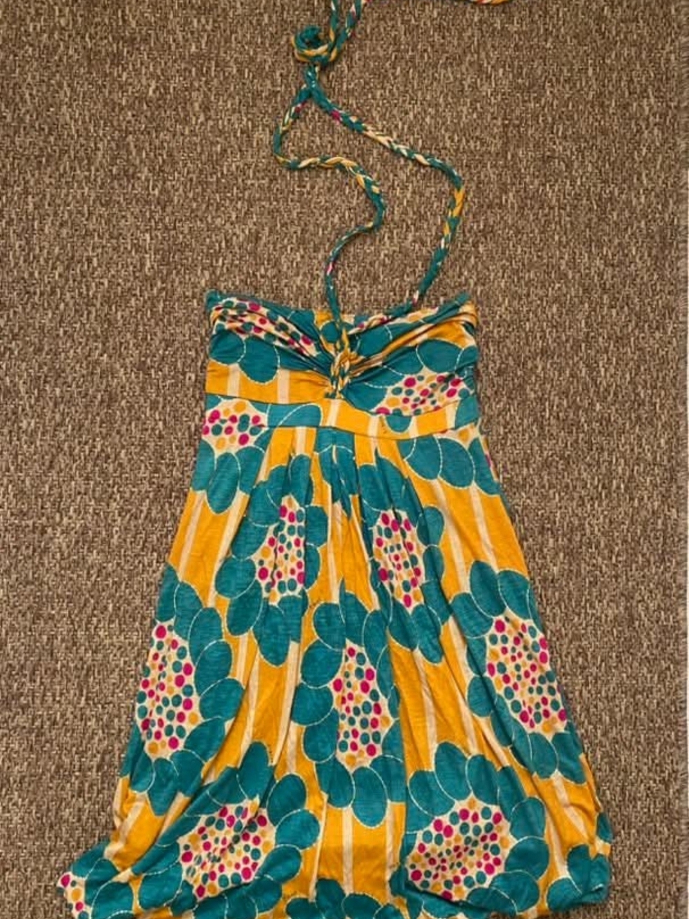 T-Bags Teal, Yellow and Fuchsia Floral Halter Midi Dress